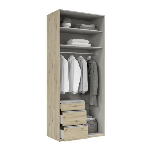 Drehtürenschrank- B ca. 100 cm, Eiche Dekor, Weiß, Spiegel