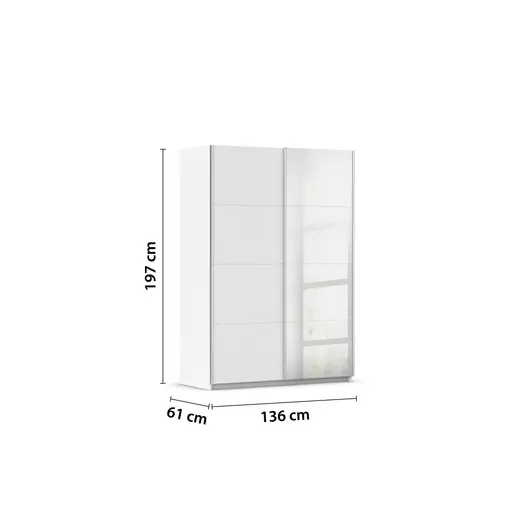 Schwebetürenschrank RUBITO- B ca. 136 cm, Weiß, Spiegel