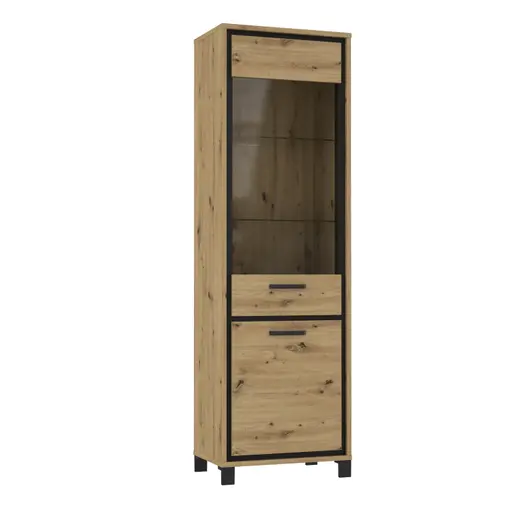 Vitrine FARIDA - mit Beleuchtung, Eiche Dekor, Schwarz