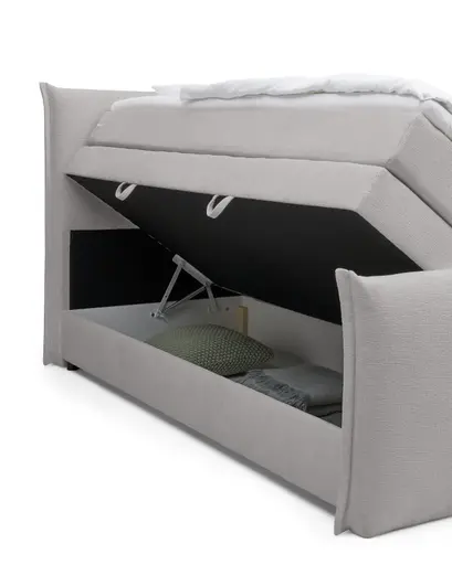 Boxspringbett SANDRIN L- Liegefläche ca. 180x200 cm, Stoff, Hellgrau, inkl. Stauraum und Fußteil