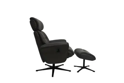 TV-Sessel MIO mit Hocker - drehbar, Kopfteilverstellung, Leder, Dunkelgrau