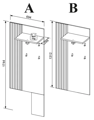 Garderobe - mit Beleuchtung, Riva Eiche Nachbildung, Basalt