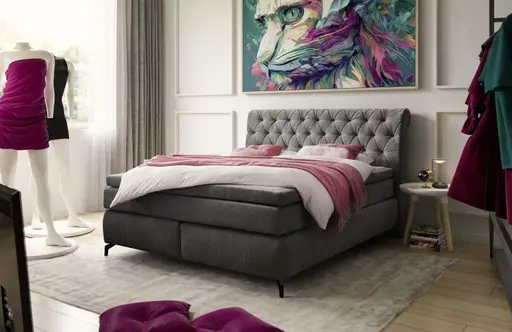 Boxspringbett JOLIN MIX- Liegefläche ca. 180x200 cm, Stoff Anthrazit