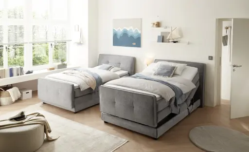 Boxspringbett- Liegefläche ca. 120x200 cm, Stoff, Mittelgrau