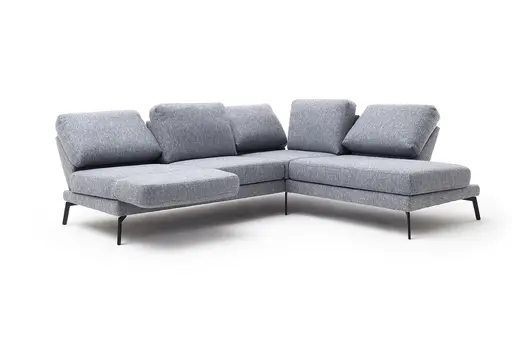 Ecksofa - 2-Sitzer mit Ecke rechts, Rückenlehne/Armlehne verstellbar (manuell), Drehsitz (manuell), Flachgewebe, Graublau