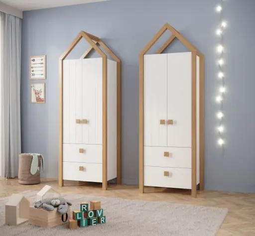 Kleiderschrank - B ca. 76 cm, Kiefer Weiß, Birke