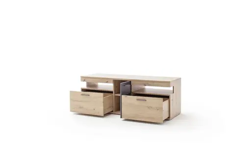 Wohnwand - mit Beleuchtung, Balkeneiche 