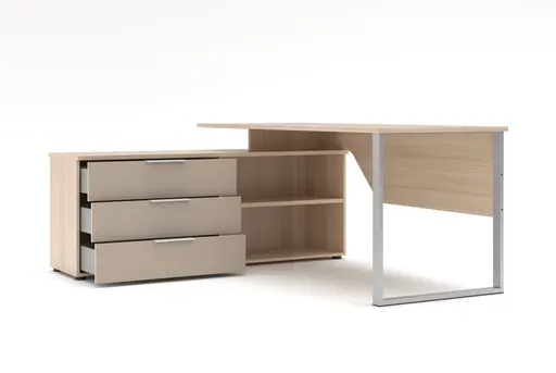 Winkelschreibtisch - LB ca. 180x160 cm, Riva Eiche Nachbildung, Kaschmir, Silberfarben