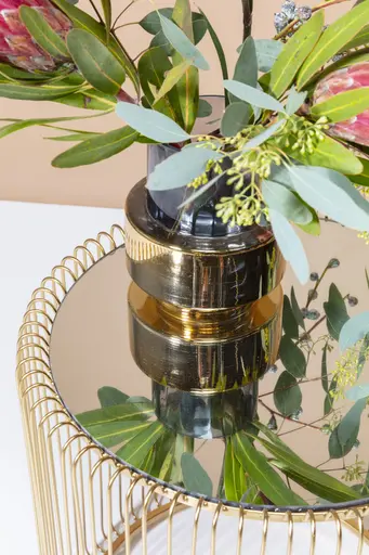 Beistelltisch- 2-er Set, Messing, Pulverbeschichtet, Goldfarben, Glas