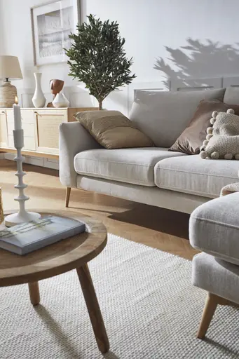 Ecksofa Sutton - 2-Sitzer mit Longchair rechts, Stoff, Beige