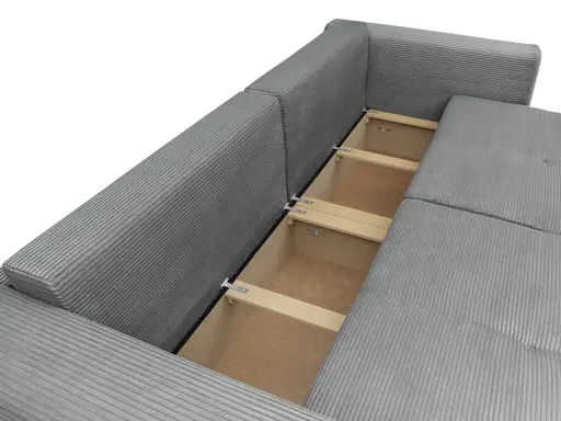 Megasofa Juless - Schlaffunktion mit Bettkasten, Cord, Grau