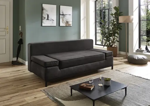 Schlafsofa- 2 Sitzer, Inkl. Bettkasten, Stoff, Anthrazit