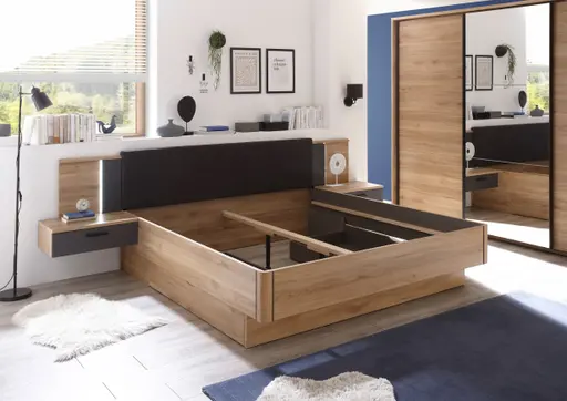 Bettanlage- Liegefläche ca. 180x200 cm, Eiche Dekor, Graphit