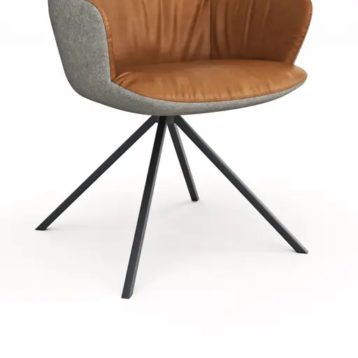 Armlehnstuhl Pegara - Stoff, Hellgrau, Leder, Cognac