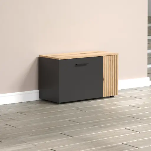 Sitzbank - B ca. 80 cm, Anthrazit, Eiche Coast Evoke Nachbildung