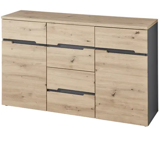 Kommode - B ca. 135 cm, Artisan Eiche Nachbildung, Graphit