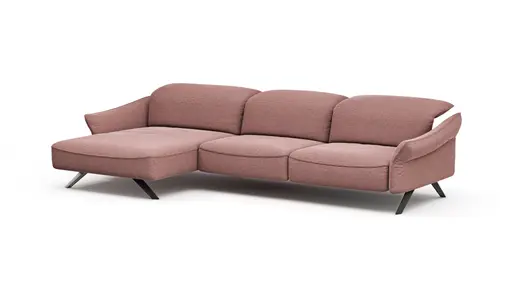 Ecksofa Bormio - Longchair links mit 3-Sitzer, Kopfteilverstellung, Stoff, Pfirsich