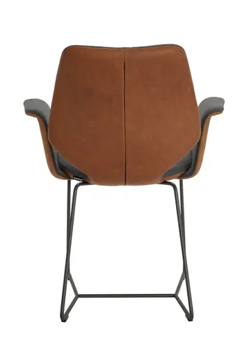 Armlehnstuhl Penthouse - Stoff, Steingrau, Leder, Cognac, Kufen, Anthrazit