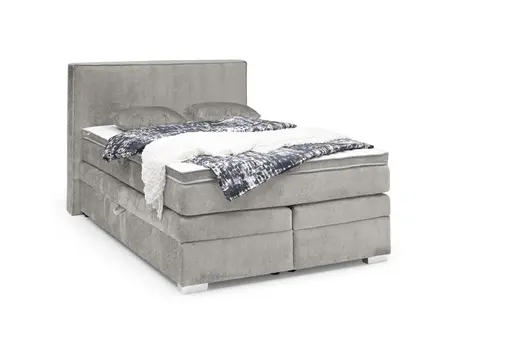 Boxspringbett JEANETTE- Liegefläche ca. 140x200 cm, Stoff, Graubeige