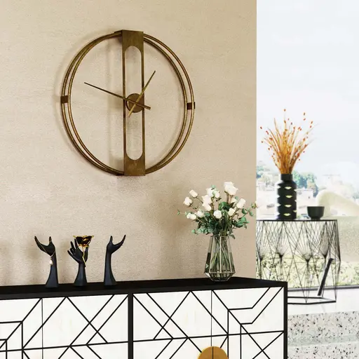 Wanduhr- D ca. 60 cm, Rund, Stahl, Pulverbeschichtet, Goldfarben