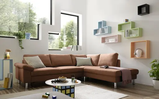 Ecksofa COOL - 2,5-Sitzer mit Ecke rechts, Querschläfer, Stoff, Rost