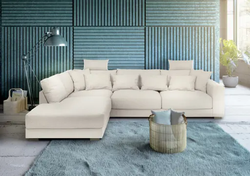 Ecksofa - Ecke links, 3-Sitzer, Stoff, Creme