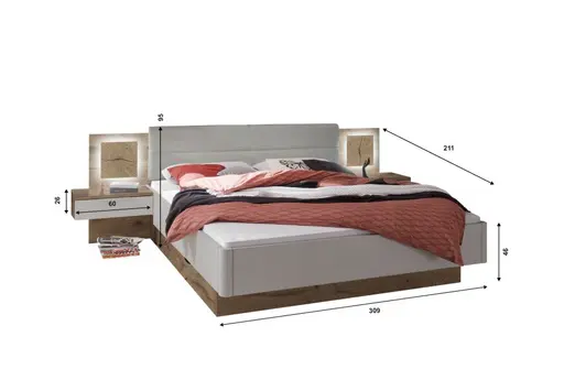 Bettanlage- Liegefläche ca. 180x200 cm, Eiche Dekor, Hellgrau, Hirnholz