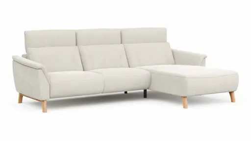 Ecksofa Nevin - 2-Sitzer mit Longchair rechts, inkl. Kopfpolsterverstellung, Stoff, Weiß