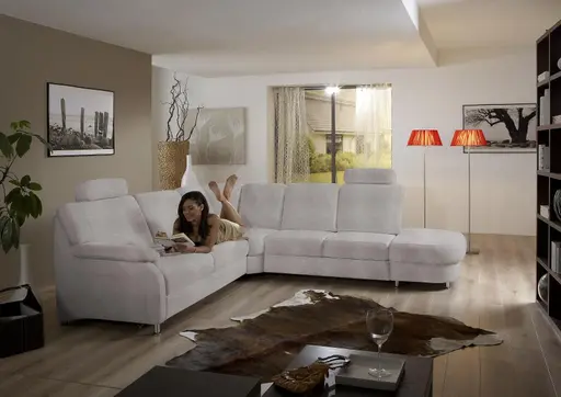 Sofa - 2,5 Sitzer mit Ecke rechts, Stoff, Weiß