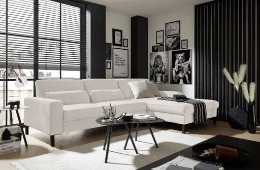  Ecksofa CALM MOVE 2.0 - 2,5-Sitzer mit Longchair rechts, Feincord, Weiß
