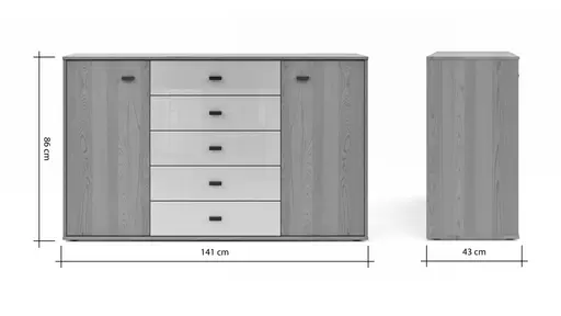 Kommode Lenoso - Eiche massiv, Glas Champagner