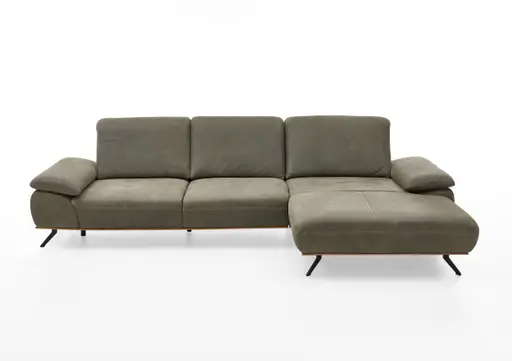Ecksofa - 3-Sitzer mit Longchair rechts, Leder, Olive