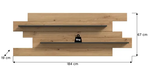 Wandboard - B ca. 184 cm, Artisan Eiche Nachbildung, Basalt grau