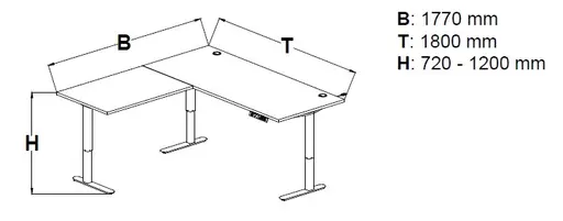 Eckschreibtisch - höhenverstellbar, LB ca. 185x77 cm, Weiß