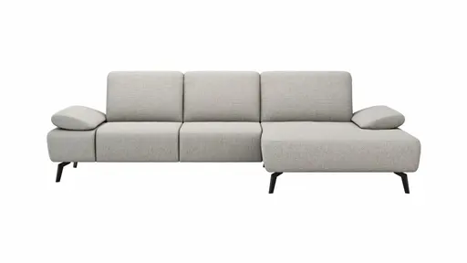Ecksofa Theodor - 2-Sitzer mit Longchair rechts, Armlehne/Sitztiefe verstellbar, Stoff, Beige
