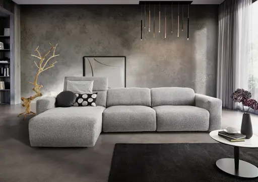 Ecksofa - Longchair links mit 2-Sitzer, Stoff, Hellgrau