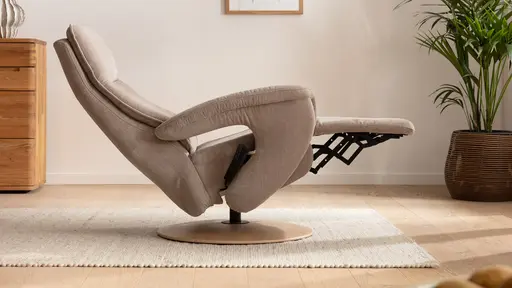 Sessel Tulsa Relax - Größe M, inkl. Fußteil/Rückenlehne verstellbar (motorisch), inkl. Kopfteilverstellung, Stoff, Graubeige