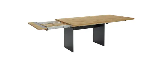 Esstisch 3110 - LB ca. 220x100 cm, ausziehbar,  Asteiche massiv, Geölt, Wange Rohstahl, Schwarz