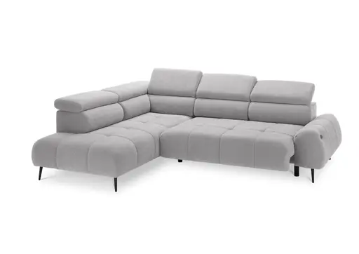 Ecksofa - Ecke links mit 2-Sitzer, Sitzvorzug motorisch, Kopfteil verstellbar, Stoff, Hellgrau