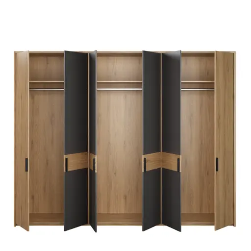 Drehtürenschrank FALLEA- B ca. 265 cm, Wildeiche Natur, Dunkelgrau