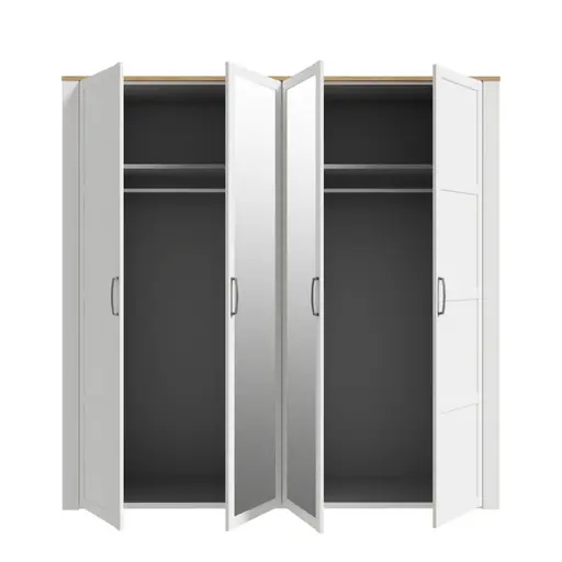 Drehtürenschrank FELLIAN- B ca. 215 cm, Weiß, Eiche Dekor, Spiegel