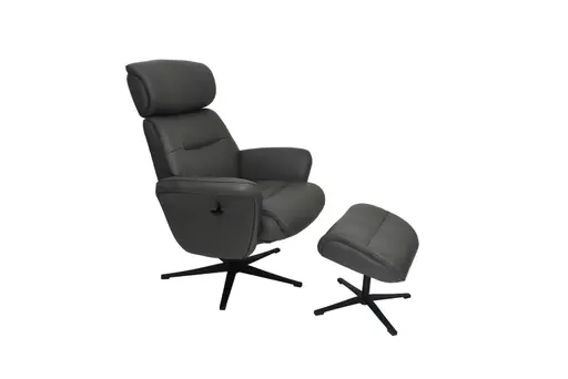 TV-Sessel MIO mit Hocker - drehbar, Relaxfunktion, Kopfteilverstellung, Leder, Dunkelgrau