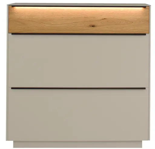 Schuhschrank - mit Beleuchtung, B ca. 107 cm, Kaschmir, Eiche massiv