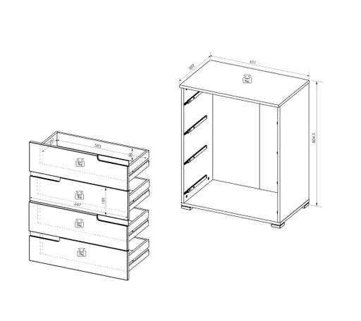 Kommode - B ca. 65 cm, Weiß, Weiß Hochglanz