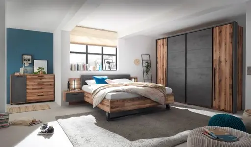 Bettanlage- Liegefläche ca. 180x200 cm, Holzdekor, Dunkelgrau