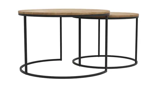 Beistelltisch-Set Kima - LBH ca. 75x75x50 cm/60x60x45 cm, Wildeiche geölt