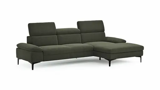 Ecksofa Felipa - 2,5-Sitzer mit Longchair rechts inkl. Kopfteil verstellbar, Stoff, Dunkelgrün