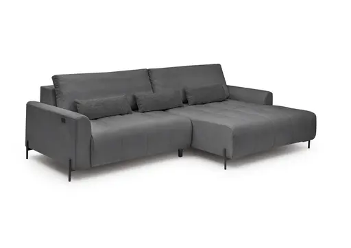 Ecksofa - 2-Sitzer mit Longchair rechts, Sitztiefe verstellbar motorisch, Stoff, Anthrazit