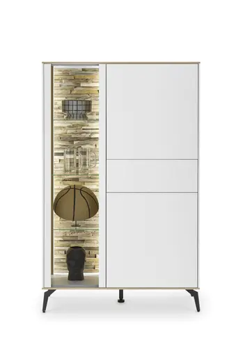 Highboard - mit Beleuchtung, B ca. 101 cm, Weiß, Asteiche, Schwarz