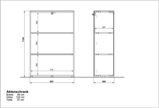 Aktenschrank GWEN - B/H/T ca. 80x120x37 cm, Eiche Dekor